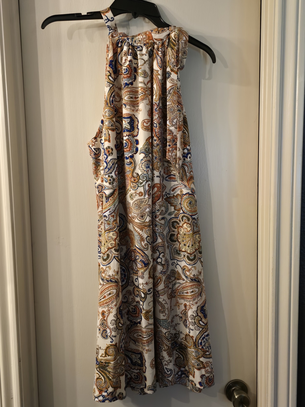 SHEIN White Paisley Halter Mini Dress with Blue and Gold Accents